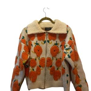 Warm Knit Zip-up with Oranges Sweater Jacket